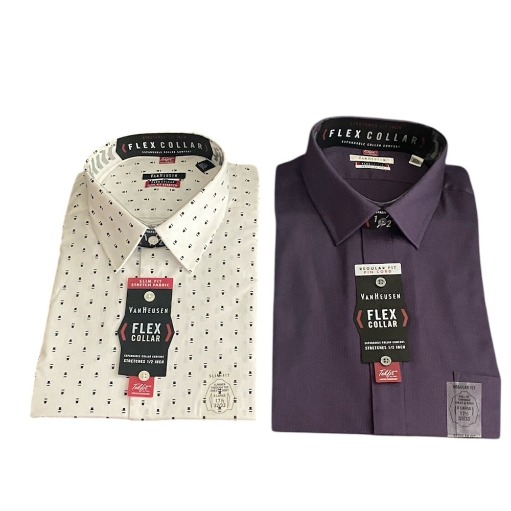 Set Of 2 Van Heusen Flex Collar Dress Shirts - White and Purple